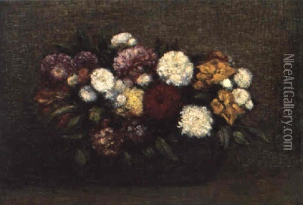Chrysanthemums In A Basket Oil Painting - Henri Fantin-Latour