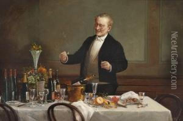 A Gentleman Is Enjoying A Cigar After A Nice Dinner Oil Painting - Hans August Lassen