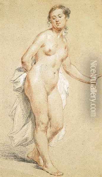 A female nude leaning to the right holding drapery Oil Painting - Jean-Baptiste-Marie Pierre
