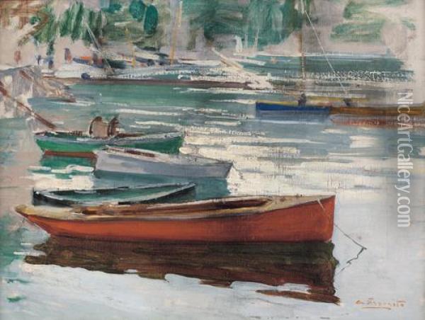 Barche All'ormeggio Oil Painting - Cesare Esposito