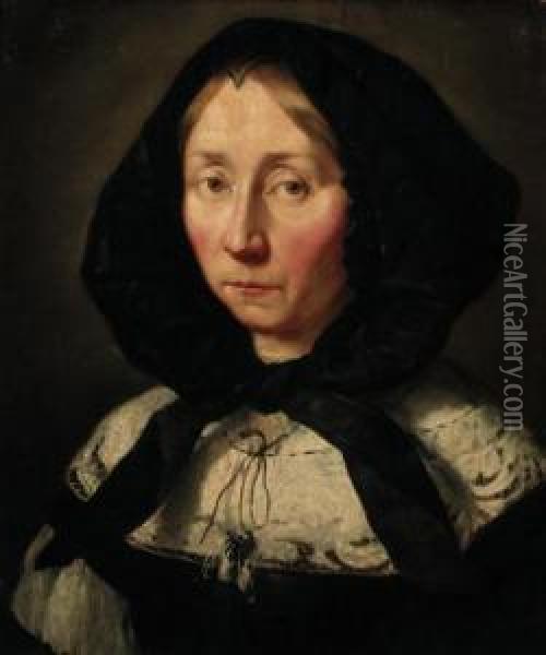 Portrait Of A Lady, Bust-length, In Widow's Weeds Oil Painting - Abraham Van Der Tempel