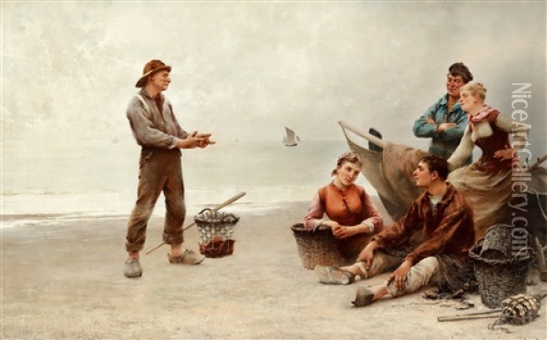 The Fisherman's Story Oil Painting - August Vilhelm Nikolaus Hagborg