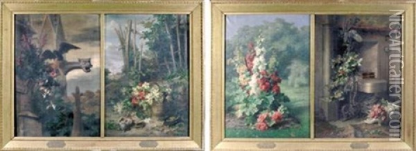 Les Quatre Saisons (4 Works In 2 Frames) Oil Painting - Etienne Corpet