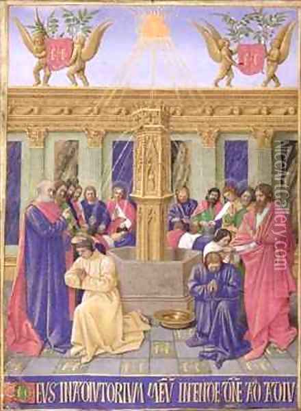 The Fountain of the Apostles from the Hours of the Cross and the Holy Spirit Oil Painting - Jean Fouquet