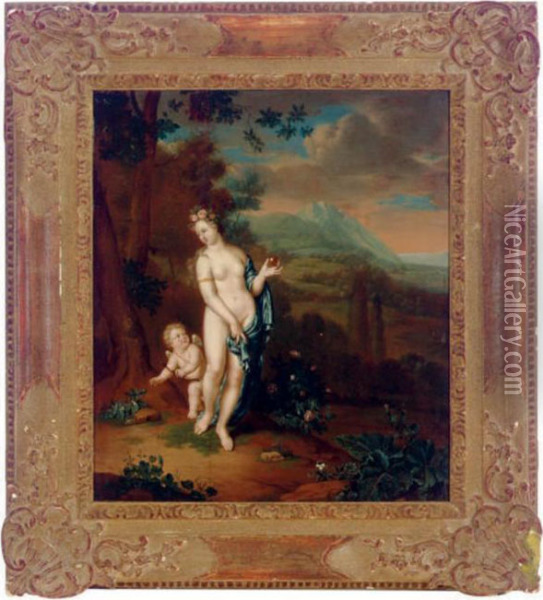 Cupid And Venus In A Landscape Oil Painting - Willem van Mieris