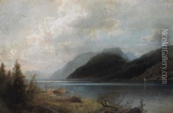Sagne Fjord Oil Painting - Hermann Herzog