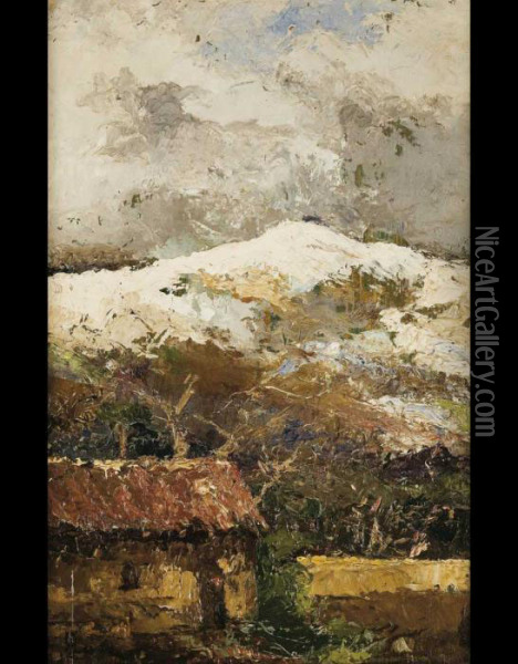 Neve Nella Campagna Piemontese Oil Painting - Giuseppe Augusto Levis