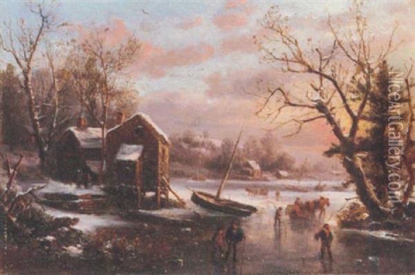 Carting Ice Oil Painting - Regis Francois Gignoux