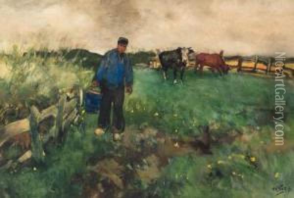 Milking Time Oil Painting - Willem Van Der Nat