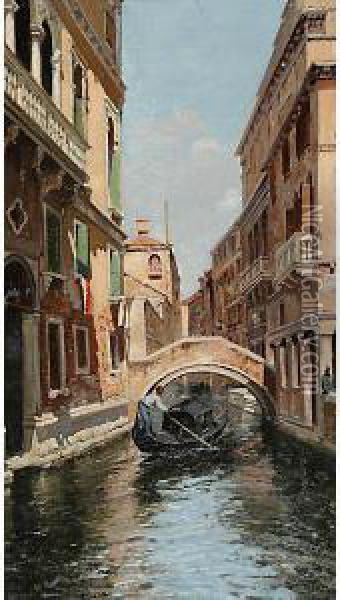 Gondola In Canale Oil Painting - Fausto Giusto