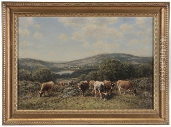 Cows Grazing On A Hillside Oil Painting - George Arthur Hays