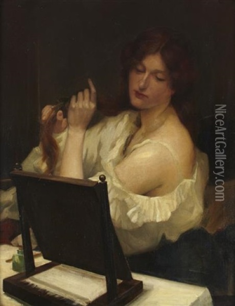 Young Woman At Her Toilet Oil Painting - Robert Burns