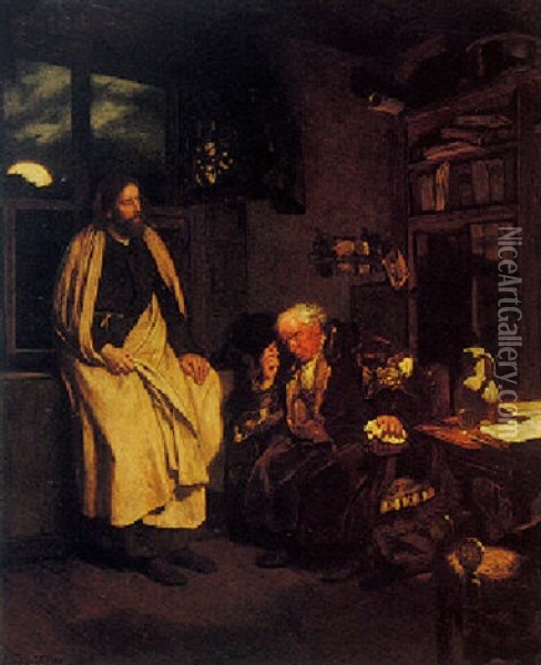 Jesus With Nikodemus Oil Painting - Eduard (Karl-Franz) von Gebhardt