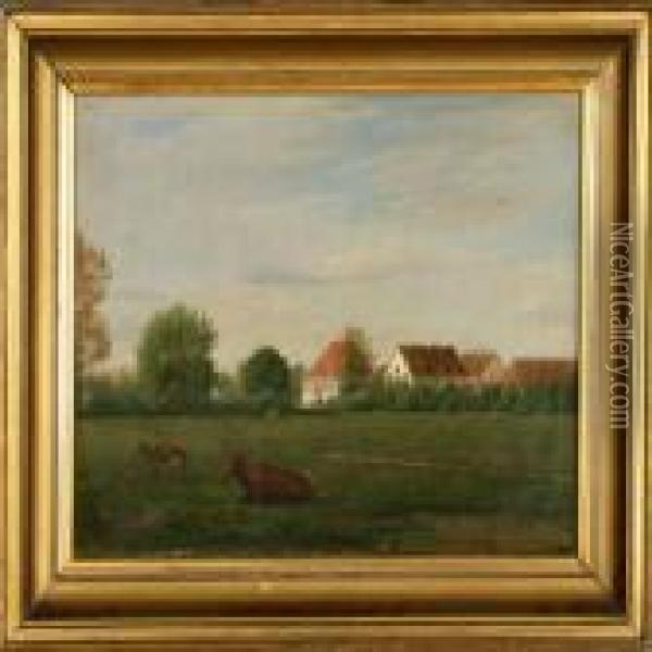 Summer Landscape With A Danish Proprietary Farm Oil Painting - Frederick Christian Lund