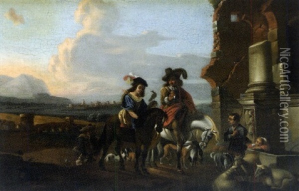 La Halte Des Cavaliers Oil Painting - Carel van Falens