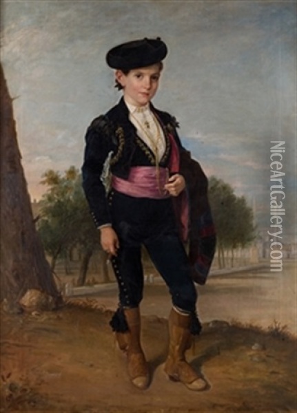 Retrato De Joven Con Puro, 1878 Oil Painting - Manuel Cabral Aguado Y Bejarano