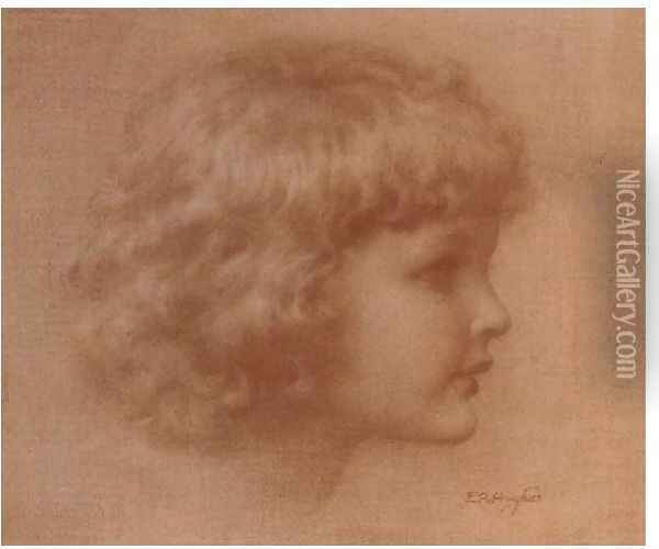 Head of a child Oil Painting - Edward Robert Hughes R.W.S.