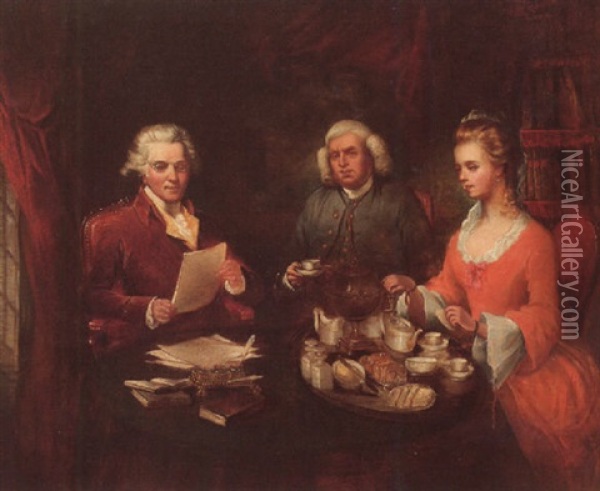 Sir Joshua Reynolds, Dr Samuel Johnson And Theophila Palmer Taking Tea In Reynolds's House In Leicester Square Oil Painting - James (Thomas J.) Northcote