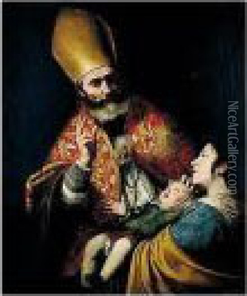 The Blessing Of Saint Blaise Oil Painting - Francesco Pacecco De Rosa