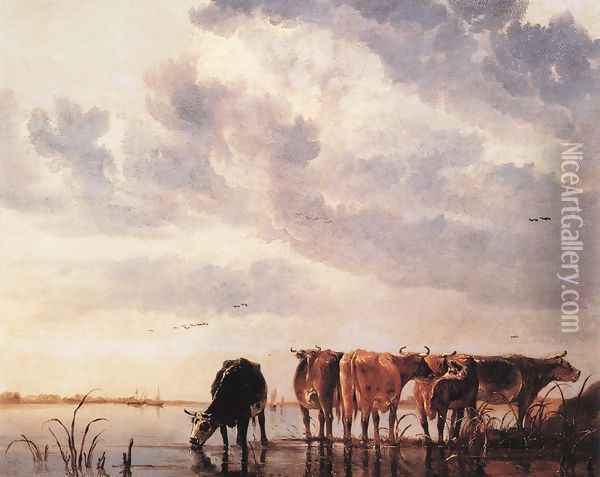 Cows in a River Oil Painting - Aelbert Cuyp