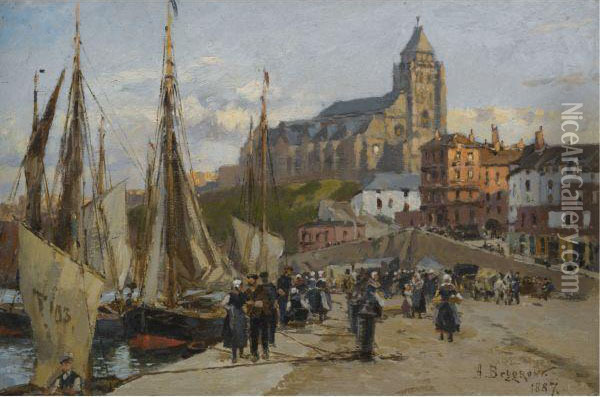 View Of Treport Harbour, Normandy Oil Painting - Aleksandr Karlovich Beggrov