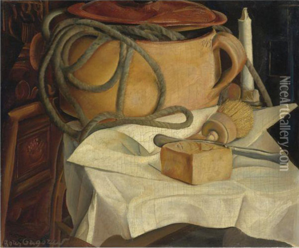 Still Life With Candle And Pot Oil Painting - Dmitrievich Grigor'Ev Boris