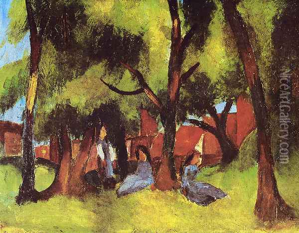 Children under Trees in Sun Oil Painting - August Macke