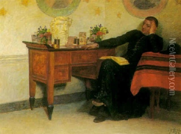 En Abate I Sit Studervaerrelse Oil Painting - Karl Friedrich Zahringer