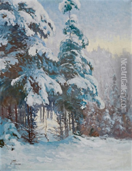 Eine Winterlandschaft Oil Painting - Yuliy Yulevich (Julius) Klever