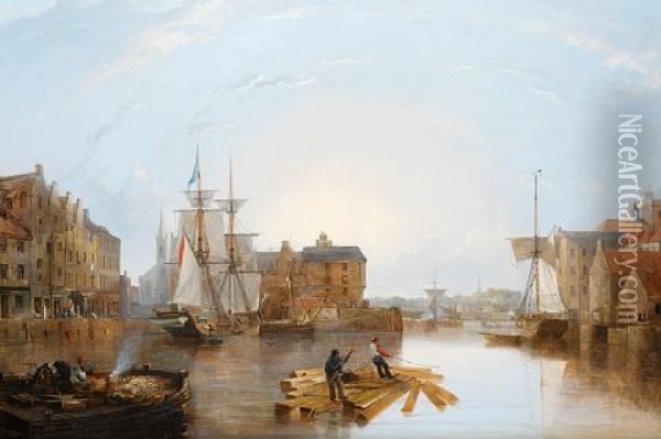 A Sunlit Harbor Oil Painting - Joseph Walter