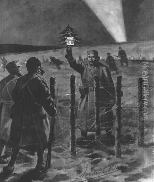 The Christmas Day Truce of 1914, published 1915 Oil Painting - Villiers, Frederic