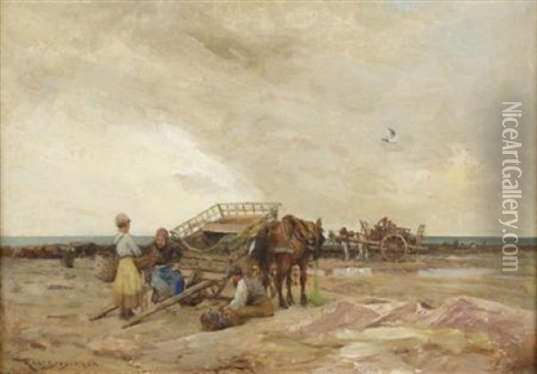 Mussel Gatherers On The Brittany Coast Oil Painting - Robert McGregor