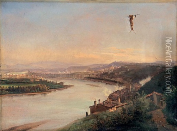 Vue De Lyon Oil Painting - Jean-Antoine Duclaux