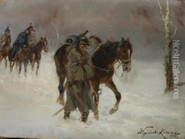 Odwrot Spod Moskwy Oil Painting - Wojciech Von Kossak