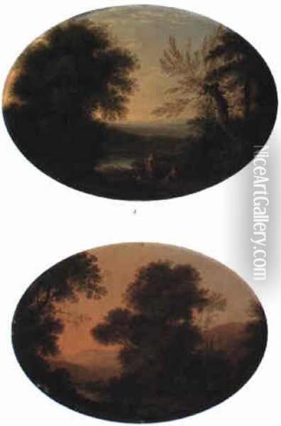 Wooded Italianate Landscapes (morning & Evening) Oil Painting - Jacob Philipp Hackert