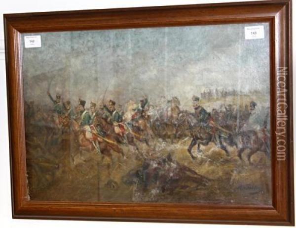 Cavalry Charge Oil Painting - Hugo De Fichtner