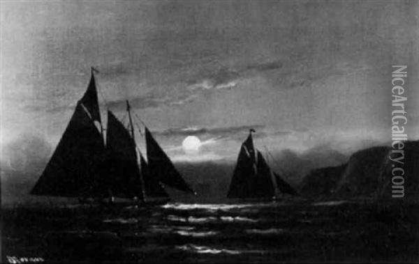 Moonlight Sail, Bar Harbor, Maine Oil Painting - Edward Moran