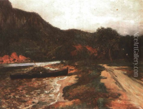 River Landscape Oil Painting - Luis Graner y Arrufi