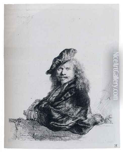 Self-Portrait Leaning On A Stone Sill Oil Painting - Rembrandt Van Rijn