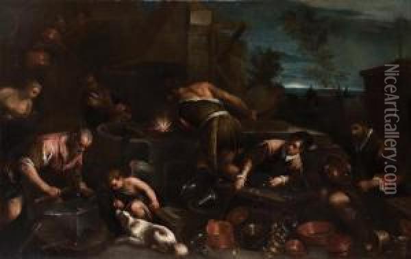 La Fucina Di Vulcano Oil Painting - Jacopo Bassano (Jacopo da Ponte)