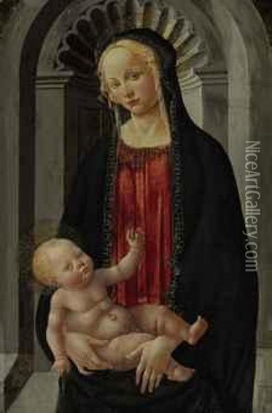 The Madonna And Child Enthroned In A Niche Oil Painting - Francesco Botticini
