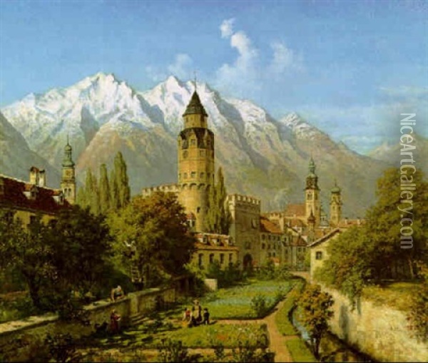 Ansicht Von Solbad Hall Oil Painting - Karl Hetz