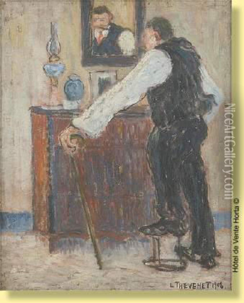 L'homme A La Canne Oil Painting - Louis Thevenet