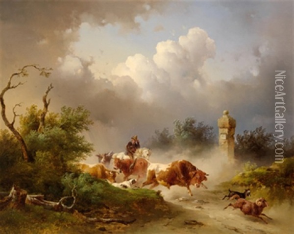 Am Heimweg Vor Dem Aufziehenden Gewitter Oil Painting - Edmund Mahlknecht