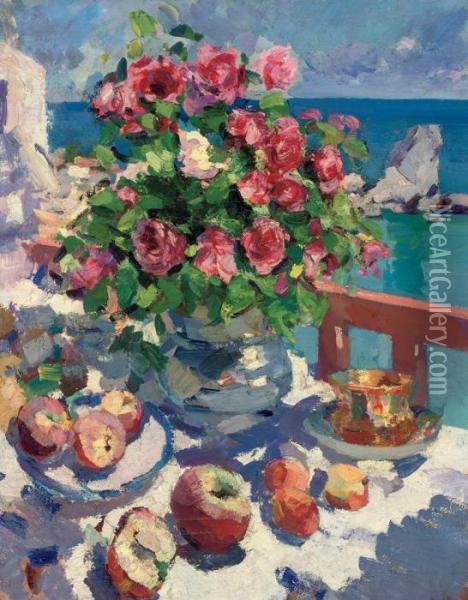 Roses And Apples Oil Painting - Konstantin Alexeievitch Korovin