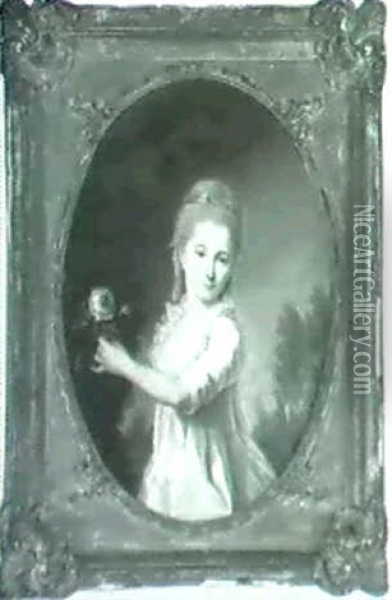 Portarit Of A Girl Holding A Rose Oil Painting - Francois Hubert Drouais