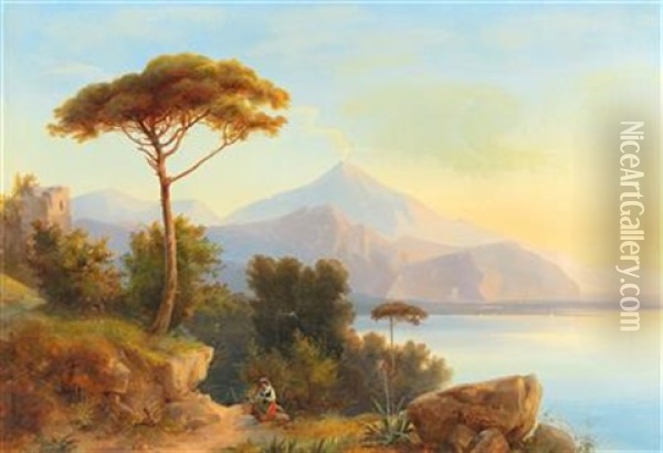 Vesuvius By Naples Oil Painting - Bernhard Muehlig