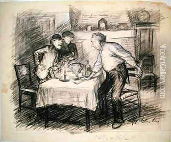 Interior with Three Men Getting Up from a Table Oil Painting - William Glackens