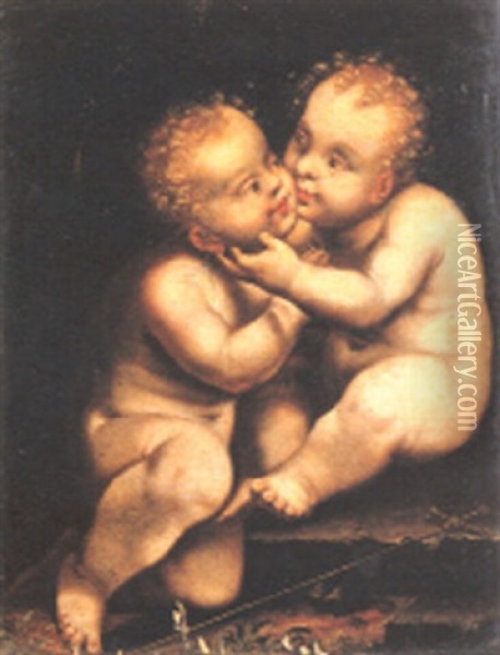 Cristo Bambino E San Giovannino Oil Painting - Jan Gossaert