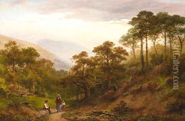 Figures in an extensive wooded landscape, Okehampton Castle Oil Painting - William Williams Of Plymouth